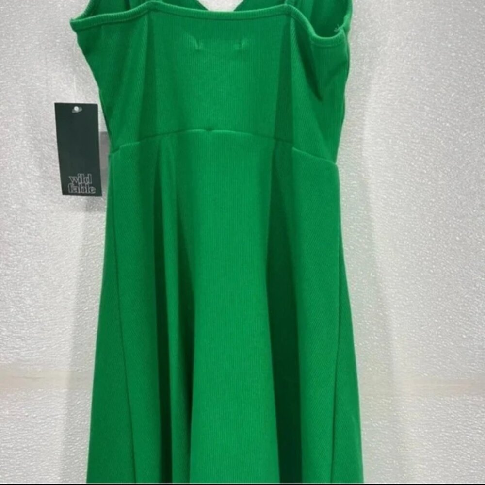 Green Ribbed Skater Midi Dress - Picture 3 of 4